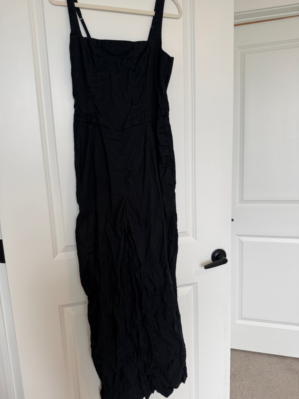 Abercrombie & Fitch Black Square-Neck Linen Jumpsuit